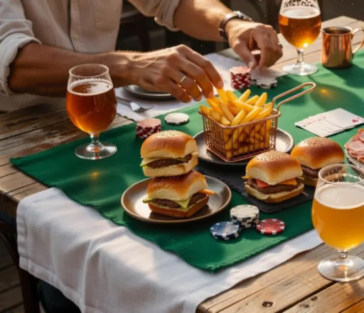 Craft food and drinks served at a poker table inside The Lucky Ladle bistro