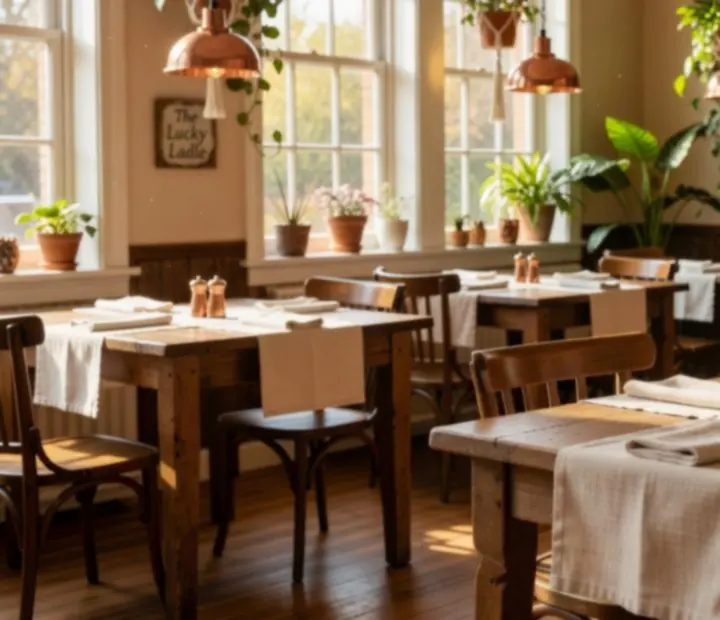 Warmly lit Australian bistro interior with guests dining and chatting